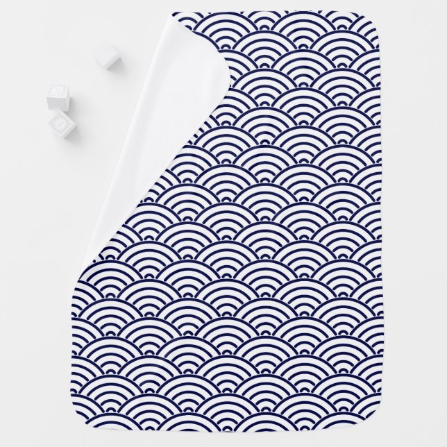 Japanese Koinobori Fish Scale in Delft Blue Stroller Blanket (In Situ)