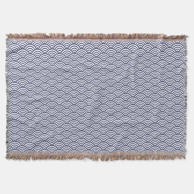 Japanese Koinobori Fish Scale in Delft Blue Throw Blanket (Front)