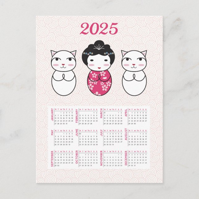 Japanese Kokeshi Doll 2025 Calendar Postcard (Front)