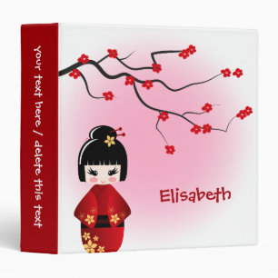 Japanese kokeshi doll at sakura blossoms binder
