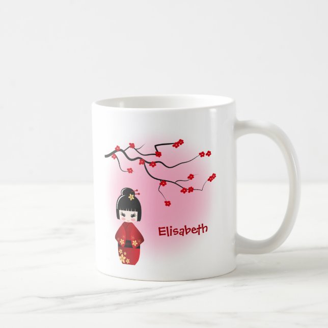Japanese kokeshi doll at sakura blossoms coffee mug (Right)