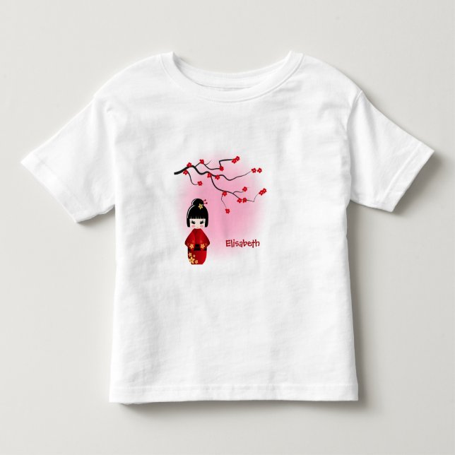 Japanese kokeshi doll at sakura name girl shirt (Front)