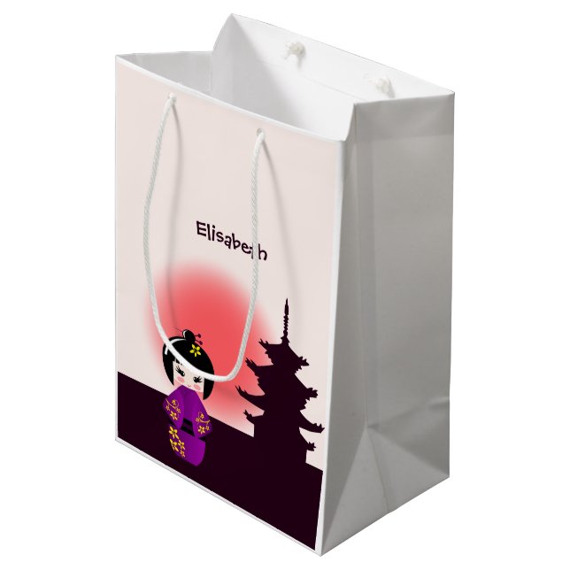 Japanese kokeshi doll at temple during sunset girl medium gift bag (Front Angled)