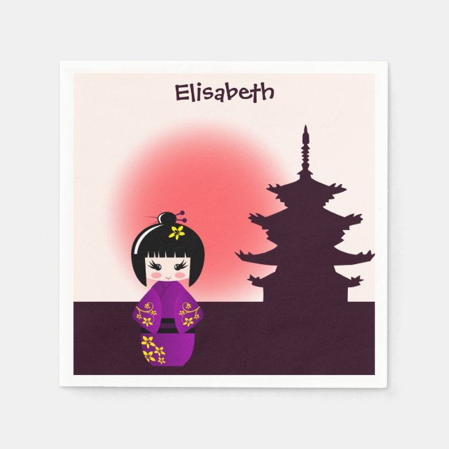 Japanese kokeshi doll at temple during sunset girl napkins (Front)