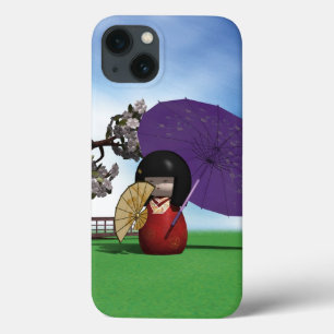 Japanese Kokeshi Doll Cherry Blossom Art iPhone 13 Case