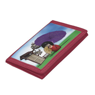 Japanese Kokeshi Doll Cherry Blossom Art Trifold Wallet