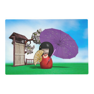 Japanese Kokeshi Doll Nursery Decor Placemat
