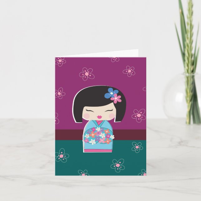 Japanese Kokeshi Doll (plum) Note Card (Front)