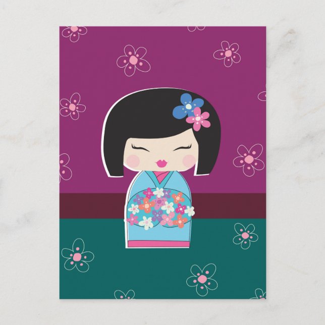 Japanese Kokeshi Doll (plum) postcard (Front)
