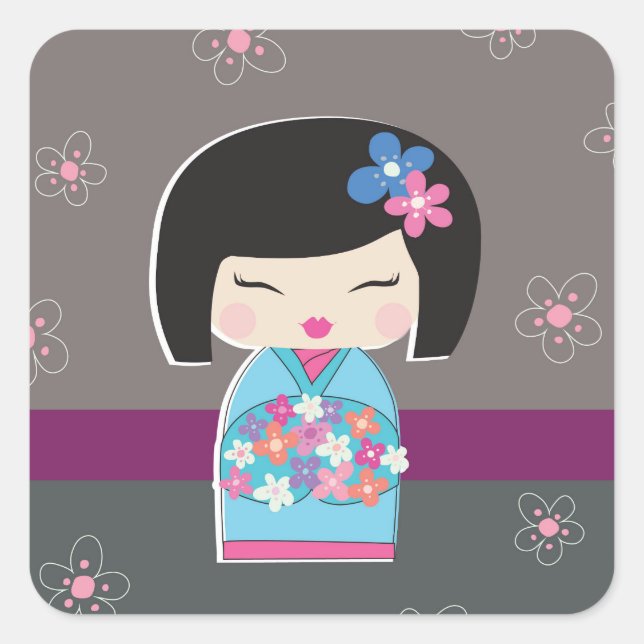 Japanese Kokeshi Doll Square Stickers (Front)