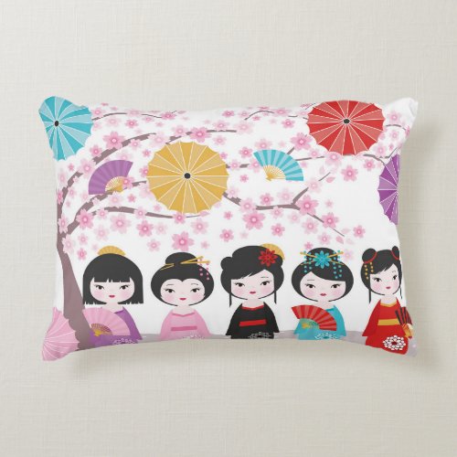 Japanese Kokeshi Dolls Accent Pillow