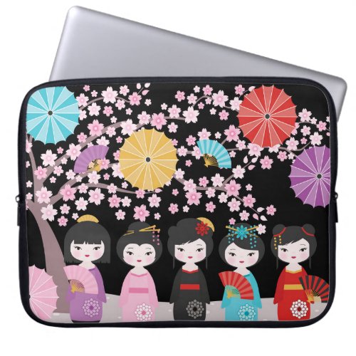 Japanese Kokeshi Dolls Black Laptop Sleeve