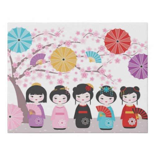 Japanese Kokeshi Dolls Faux Canvas Print