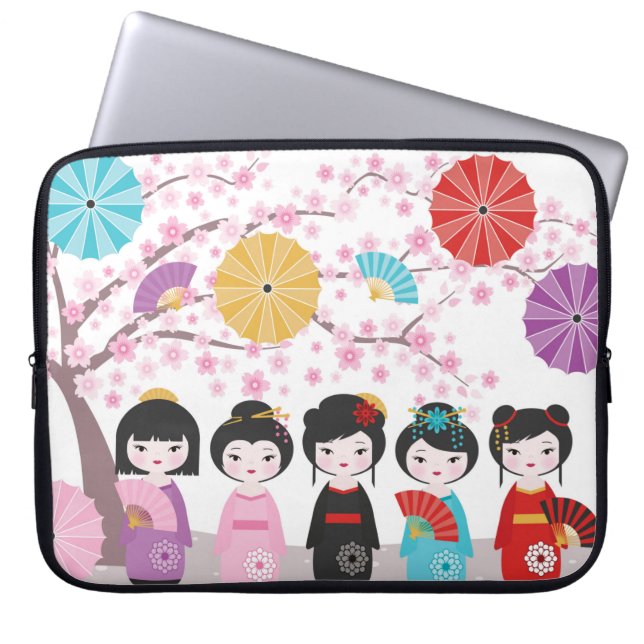 Japanese Kokeshi Dolls Laptop Sleeve (Front)
