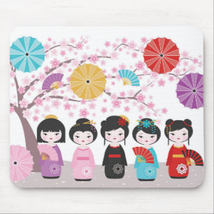 Japanese Kokeshi Dolls Mouse Pad