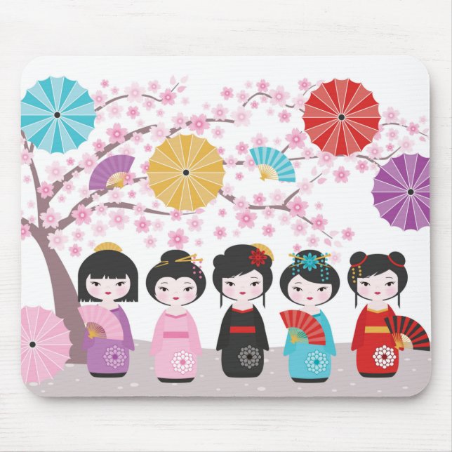 Japanese Kokeshi Dolls Mouse Pad (Front)