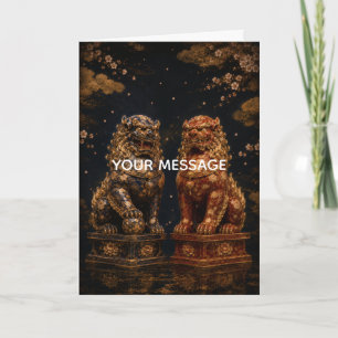 Japanese Komainu Guardian Lions Gold Art Personali Card