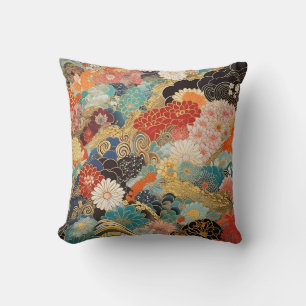 japanese komono fabric print throw pillow