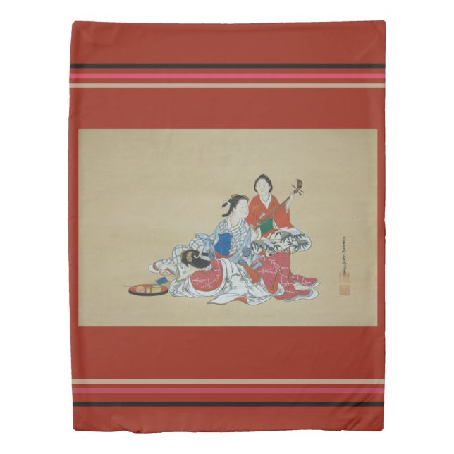Japanese ladies in kimono playing music duvet cover (Front)