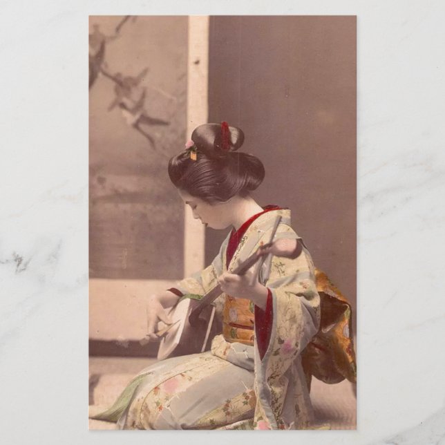 Japanese Lady Geisha Asian Vintage Art Stationery (Front)