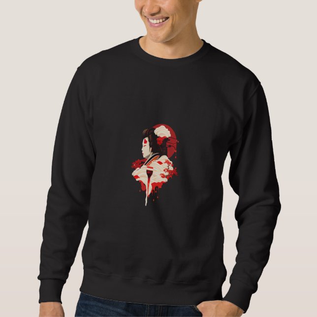 Japanese Lady Geisha dripping with red sun Sweatshirt (Front)
