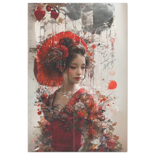 Japanese Lady in Red Kimono Decoupage Tissue Paper