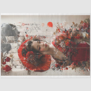 Japanese Lady in Red Kimono Decoupage Tissue Paper