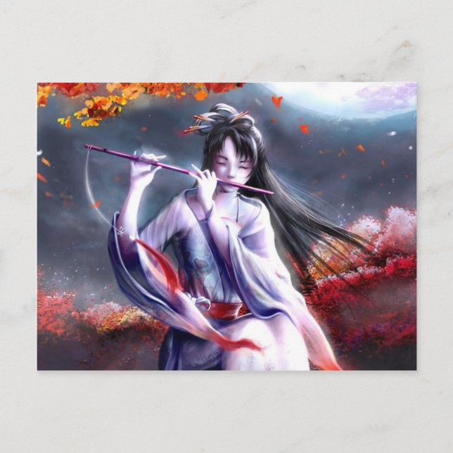 Japanese Lady Playing A Flute Postcard (Front)