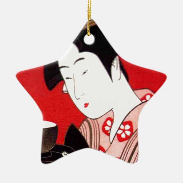 Japanese Lady Tea Serving Ceremony Art Print Ceramic Ornament (Front)
