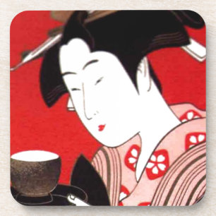 Japanese Lady Tea Serving Ceremony Art Print Drink Coaster
