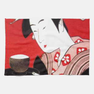 Japanese Lady Tea Serving Ceremony Art Print Kitchen Towel