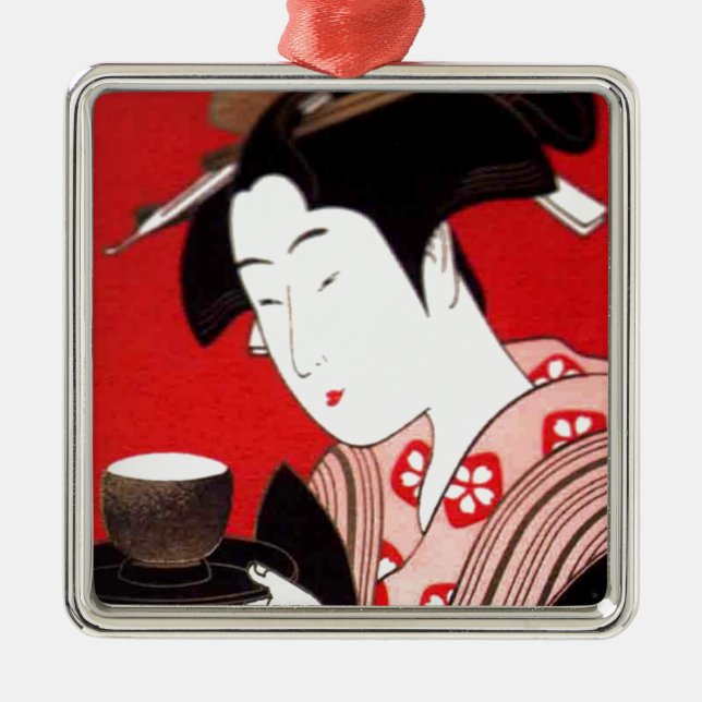 Japanese Lady Tea Serving Ceremony Art Print Metal Ornament (Front)