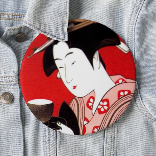 Japanese Lady Tea Serving Ceremony Art Print Pinback Button (In Situ)