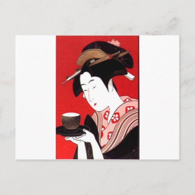 Japanese Lady Tea Serving Ceremony Art Print Postcard (Front)