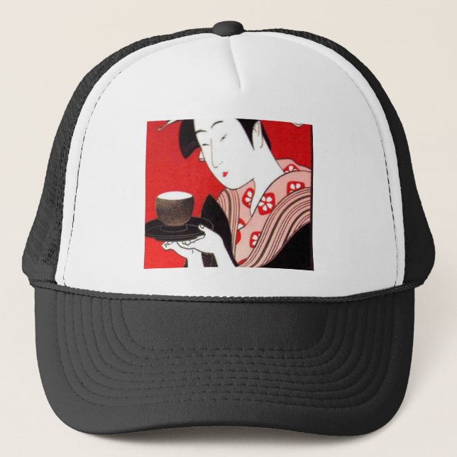Japanese Lady Tea Serving Ceremony Art Print Trucker Hat (Front)