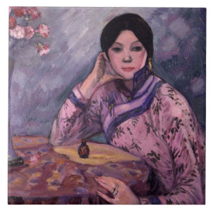 Japanese Lady with a Perfume Bottle Ceramic Tile
