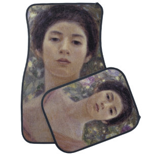 Japanese Lady with Purple Morning Glory Flowers Car Floor Mat