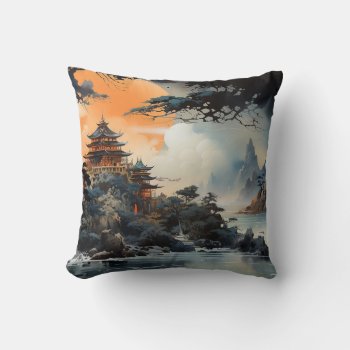 Japanese Landscape Asian Ink Art Throw Pillow by ErikaKai at Zazzle