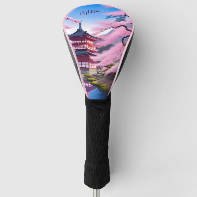 Japanese Landscape Cherry Blossoms And Temple Golf Head Cover (Front)