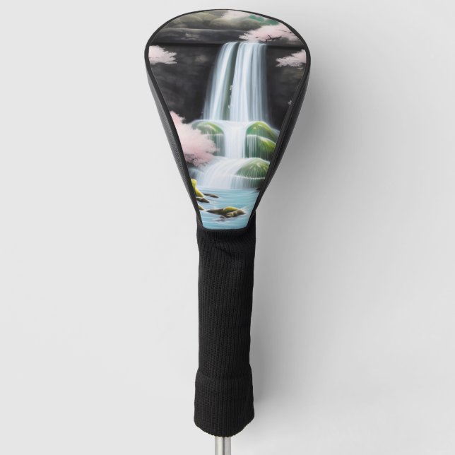 Japanese Landscape Cherry Blossoms And Waterfall Golf Head Cover (Front)