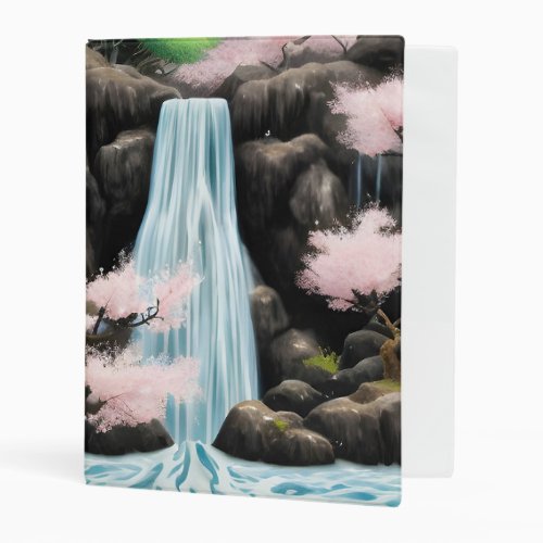 Japanese Landscape Cherry Blossoms And Waterfall Mini Binder