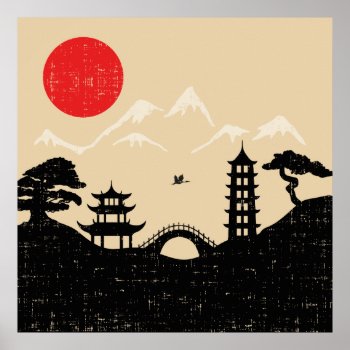 Japanese Landscape - Grunge Style Poster by GiftStation at Zazzle