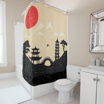 Japanese Landscape - Grunge Style Shower Curtain by GiftStation at Zazzle