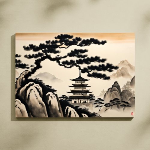 Japanese Landscape Ink Painting Canvas Print