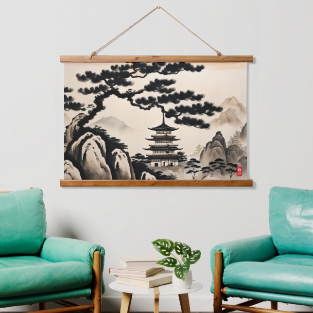 Japanese Landscape Ink Painting Hanging Tapestry (Living Room)