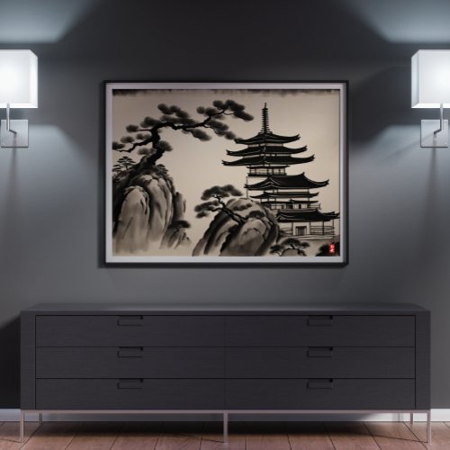 Japanese Landscape Ink Painting Poster