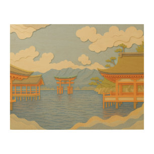 JAPANESE Landscape Itsukushima Paper Cutting Wood Wall Art