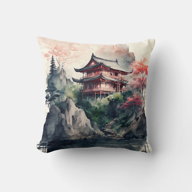 Japanese landscape throw pillow (Front)