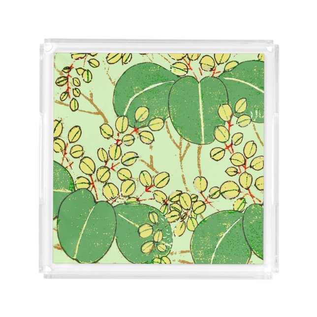Japanese Leaf Floral Botanical Art Pattern Acrylic Tray (Front)