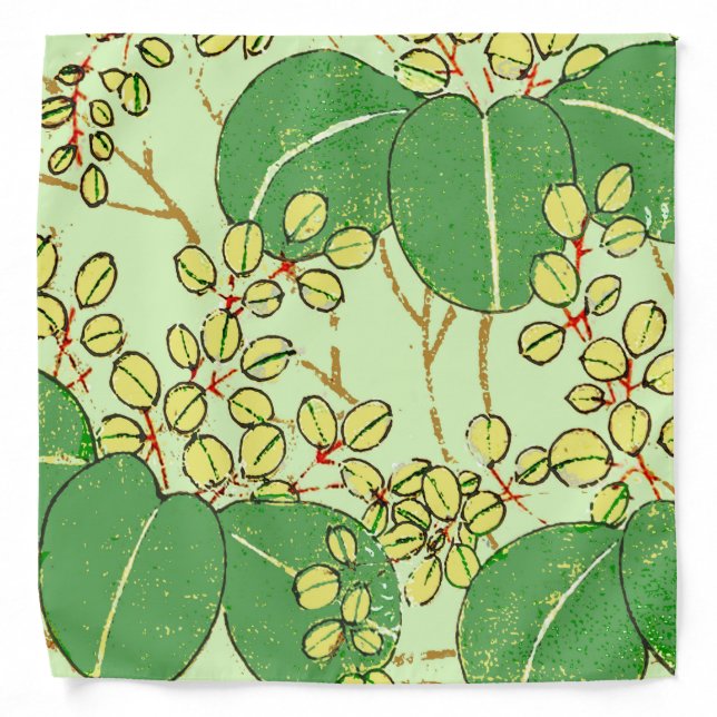 Japanese Leaf Floral Botanical Art Pattern Bandana (Front)